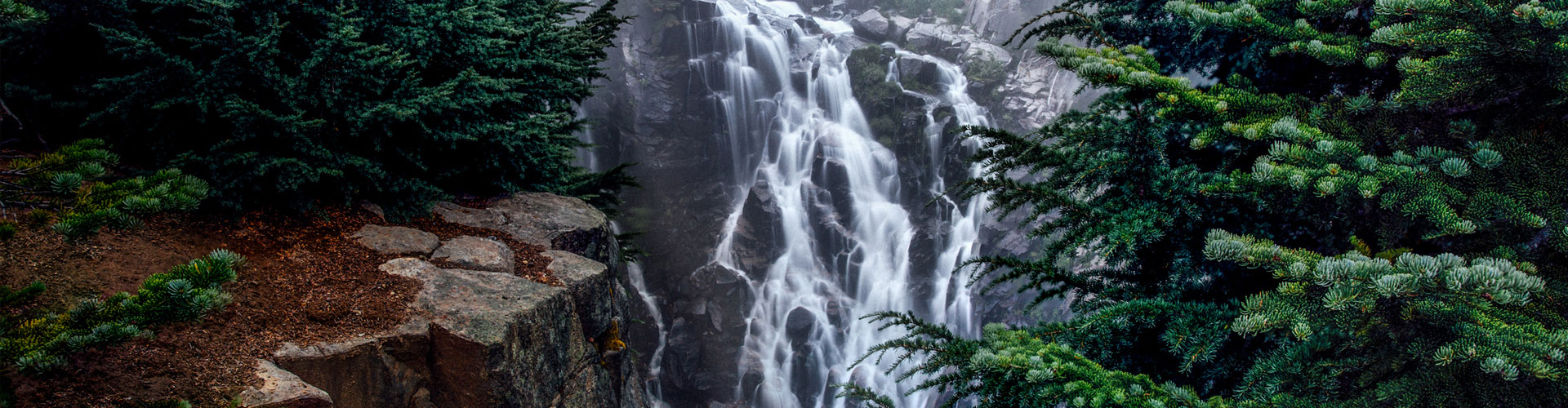 Myrtle Falls on a foggy day at Mount Rainier National Park jumbotron