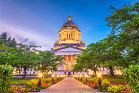 Picture of the front view of the State of Washington Capitol Building evening scene width used as the Statements page thumbnail